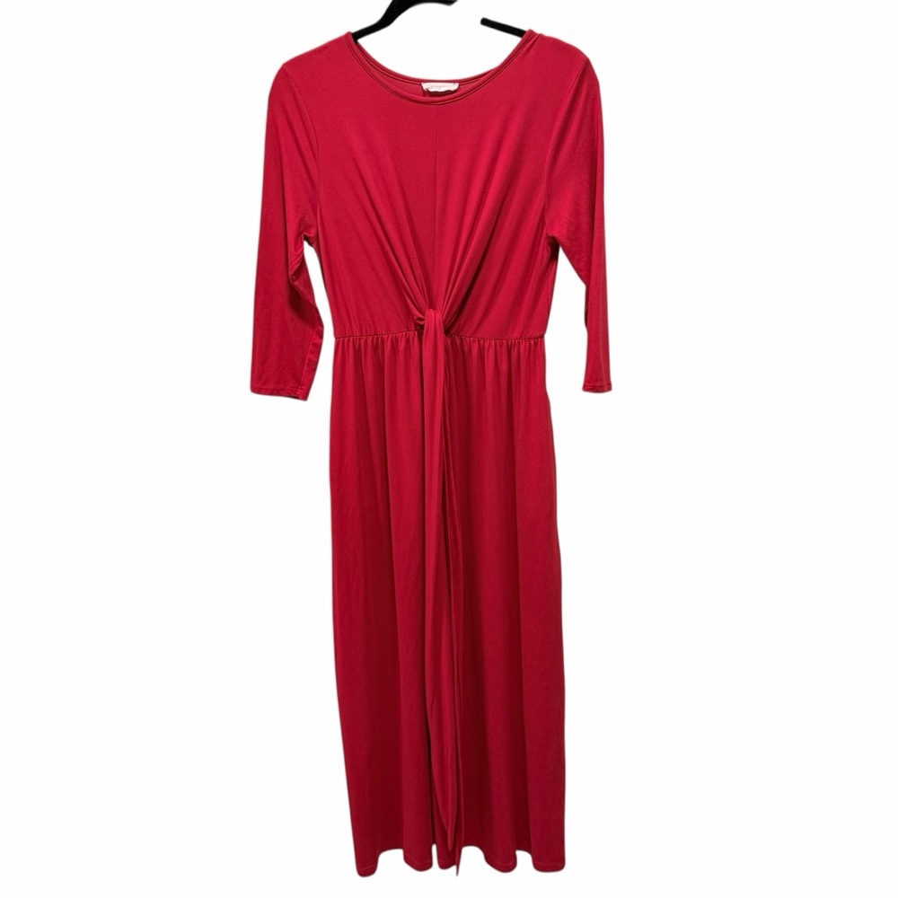 Slimming Reb.in J Red Maxi Dress Medium – Twist Front Jersey Maxi - 3/4 Sleeves